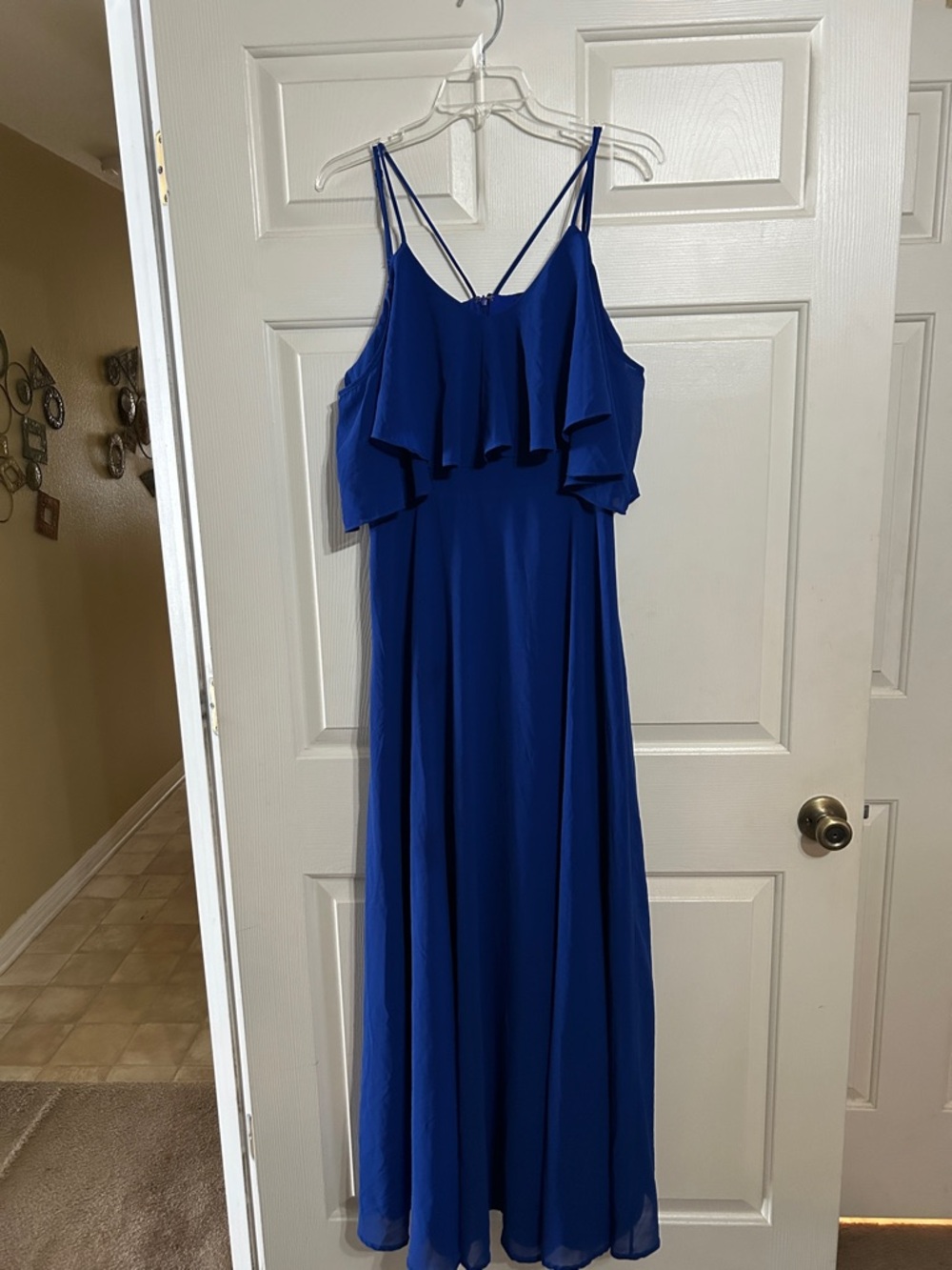 leshop Royal Blue Ruffle Maxi Dress